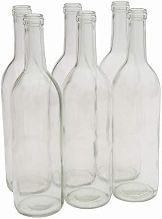 North Mountain Supply 750ml ガラスボルドーワインボトル フラットボトム コルク仕上げ - 6個入りケース - フリント/クリア