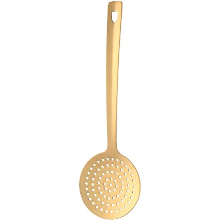 Skimmer Spoon, BuyGo Gold Slotted Spoon Strainer Ladle Stainless Steel Cooking Utensil, Comfortable Grip Design