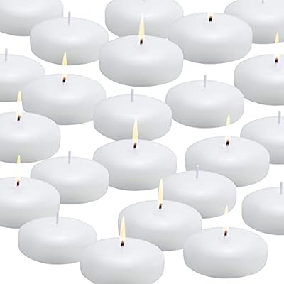 flamecan 24 Pack Floating Candles, 3 White Unscented Dripless Wax Burning Candles, for Cylinder Vases, Weddings, Party and Holiday ...