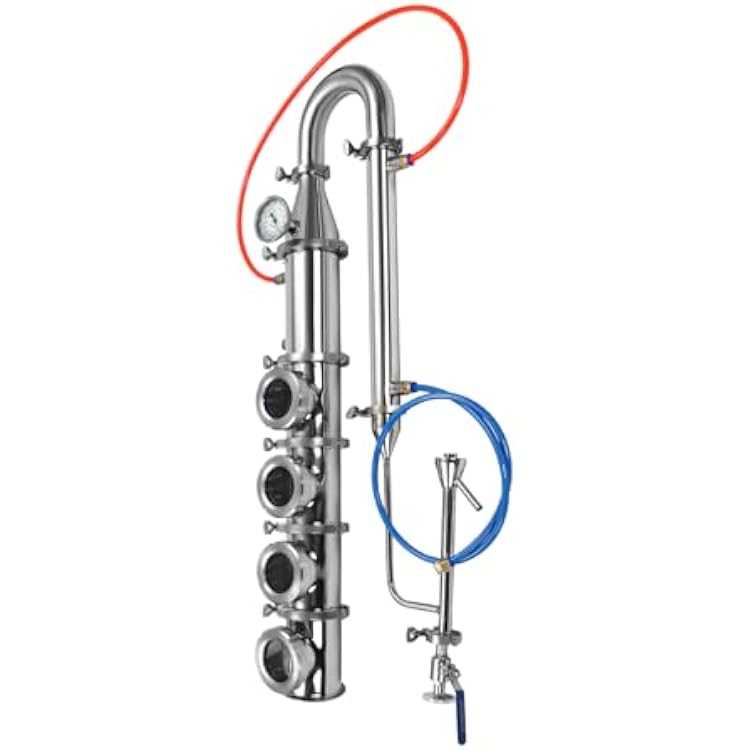 Moonshine Still Column,4 Inch Stainless Steel Flute Column,46 Tires Stainless Steel Column Section, Moonshine Still Kit with Temperature Gauge 4 Layer