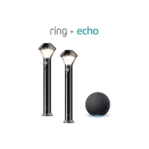 Ring Smart Lighting Pathlight, Battery-Powered, Outdoor Motion-Sensor Security Light, Black (2-pack) + Echo (4th Gen)
