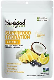 Sunfood Superfood Hydration Focus - Coconut Water Powder, Electrolytes Powder with Lemon, Sea Salt & Magnesium, Clean Organic Electrolyte Drink Mix - 8 oz Bag