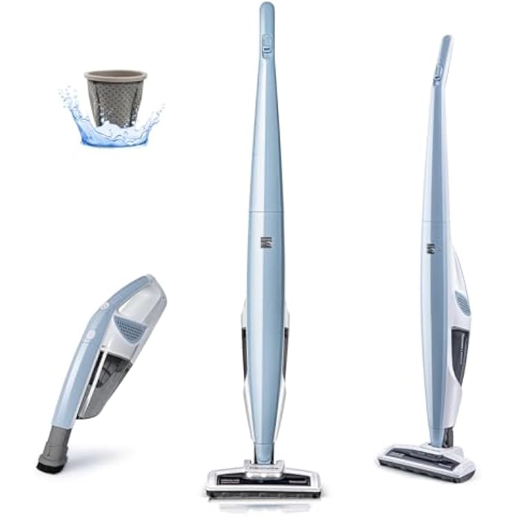 Kenmore DS1020 16V Cordless Stick Vacuum Lightweight 2-in-1 Handheld, LED Headlight with 2-Speed Power Control for Hardwood Floor, Carpet & Pet Hair, 16 Volts, Gray-Blue