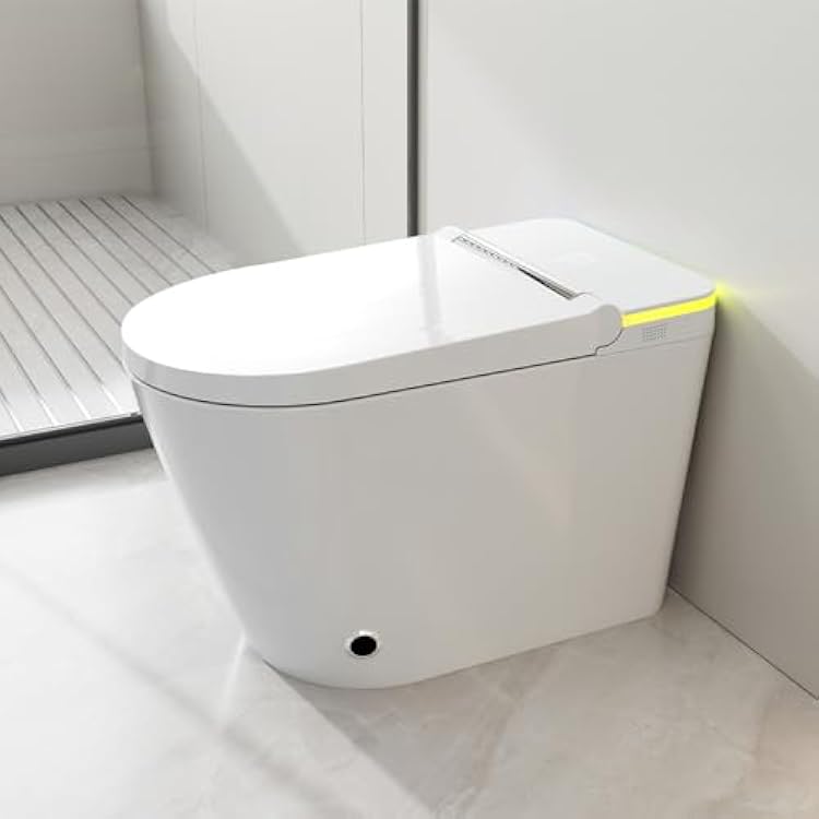 Smart Bidet Toilet, Tankless Toilet with Built-in Bidet Seat, Modern Toilet with Foot Sensor Operation, Heated Seat, Auto OpenClose, Auto Flush, Colorful Night Light