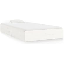 Modern White Solid Wood Bed Frame 90x200 cm with Slatted Base, Single Bed Frame without Mattress for Bedroom