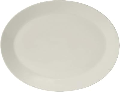 Tuxton China AMU-025 Platter, 15-38 x 11-78, Oval, Wide Rim, Microwave and Dishwasher Safe, Oven Proof, Fully Vitrified, Ceramic, AlumaTux, Modena, Pearl White, Pack of 6