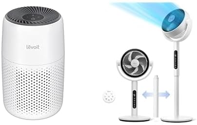 LEVOIT Air Purifiers for Bedroom Home, 3-in-1 Filter Cleaner + LEVOIT Standing Fan for Bedroom, 82ft CirculAir 120 Oscillating Fan