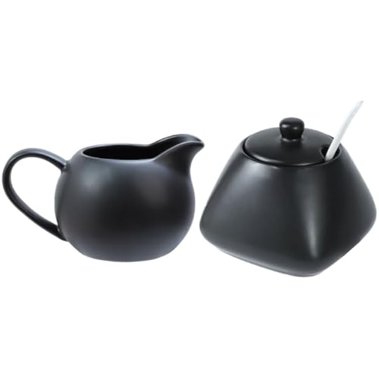 Black Simple Ceramic Coffee Serving Set, Creamer Pitcher and Sugar Bowl Set