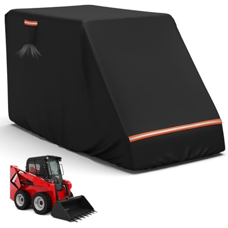 Mini Open Cab Skid Steer Cover Compatible with John Deere, Caterpillar, Kubota, Case, Bobcat, 420D High Density Skid Steer Cover with Air Vents & Reflective Strips 148L x 75W x 80H Black