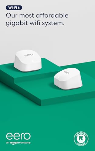 Amazon eero 6+ mesh wifi system - Supports internet plans up to a Gigabit, Coverage up to 3,000 sq. ft., Connect 75+ devices, 2-pack