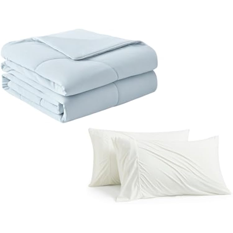 Cozy Bliss Cooling Pillowcases White 20  30 and Cooling Comforter Blue Twin Size 60  90