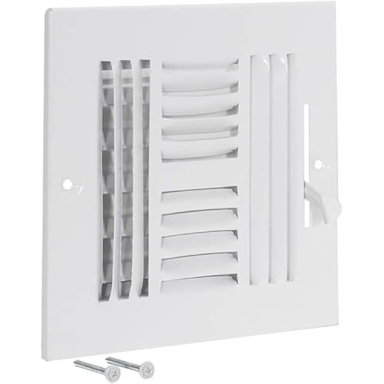 EZ-FLO 8 x 8 Inch Duct Opening Air Vent Cover for Wall or Ceiling, Four-Way Ventilation Register, Solid Steel HVAC Register Cover, White, 61618