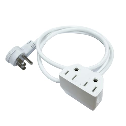 White Flat Extension Cord 6 Feet 15A 120V- Flat Plug Power Strip,16 AWG Power Cord Extension Indoor, 3 Prong Extension Cord with Multiple 2 Outlets for Office Home Kitchen Outdoor Appliances