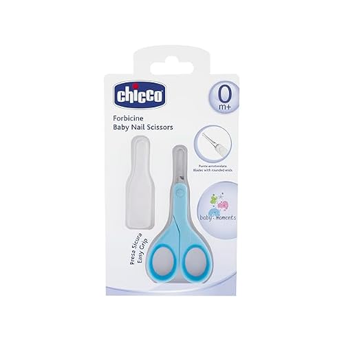 Chicco Nail Scissors for Babies and Children, Stainless Steel Baby Scissors with Curved Blades and Rounded Tips, Protective Case, Non-Slip Rubber Handle, Baby Accessories for Newborns from 0 Months