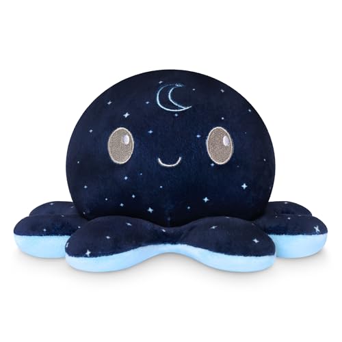 TeeTurtle Reversible Octopus Plushie 4-Inch Day and Night Two-Sided Flip Plush Toy with Embroidered Details - Cute Mini Collectible Plush for Kids, Teens, and Adults