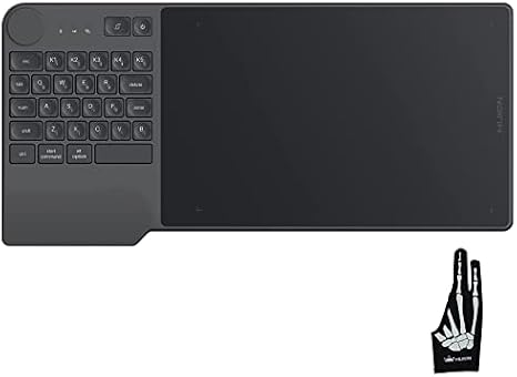 HUION Inspiroy Keydial KD200 Bluetooth 5.0 Wireless Graphics Drawing Tablet with Keyboard Dial 5 Customized Express Keys Battery-Free Stylus PW517 Tilt for PC, Mac, Android, with Skeleton Artist Glove