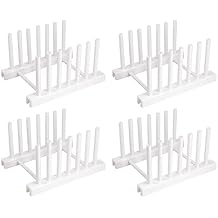 White Plate Organizer for Cabinet 4 Pack, Plstic Plate Rack Stand Keep Dry for Dish, Bowl, Bakeware, Serving Tray and More, Plate Holder for Cabinet Rack, Dish Organizer Rack for Cabinet