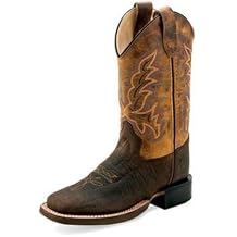 unisex-child Broad Square Toe Burnt Dark Brown Leather Cowboy Boots