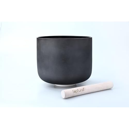 TOPFUND 432Hz Black A# Note Crystal Singing Bowl 8 inch Pineal Chakra with Suede Mallet