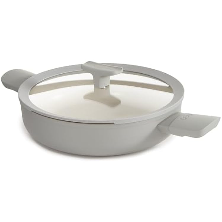 Berghoff Balance Non-stick Ceramic Saute Pan 10.25, 3.1qt. with Glass Lid, Recycled Aluminum, CeraGreen Non-toxic Coating, Stay-cool Handle, Induction Pan, Moonmist
