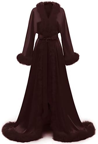 Yexinbridal Feather Bridal Robe Silk Satin Luxury Maternity Gown for Photoshoot Wedding Dressing Lingerie Nightgown