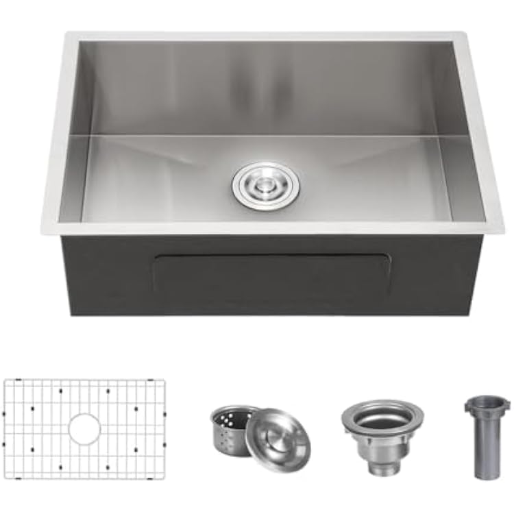 30 x 19 Inch Undermount 304 Stainless Steel Kitchen Sink, Deep Single Bowl Workstation Sink, Multifunctional Integrated Ledge One Basin Handmade Kitchen sink with Accessories