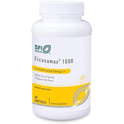 Klaire Labs SFI Health Eicosamax 1000 TG Fish Oil - 1000 mg EPADHA per Soft Gel, Ultra Pure Omega-3 Fish Oil Pills - Sustainably Sourced - Natural Lemon Flavor for No Fishy Burps 60 Softgels