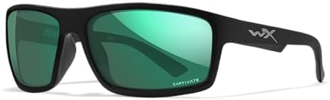 Wiley X Peak Captivate Polarized Sunglasses, Safety Glasses for Men and Women, UV Eye Protection for Shooting, Fishing, Biking, and Extreme Sports, Matte Black Frames, Green Mirror Tinted Lenses
