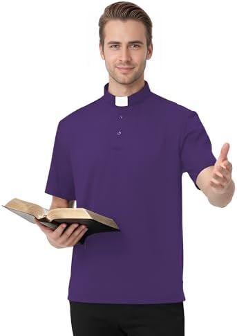 Mens Clergy Tab Collar Polo Shirt Short Sleeve Pastor Minister Preacher Shirt