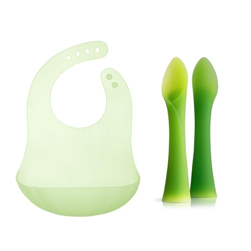 Olababy Training Spoon Set LimeKale  Fold N Go Silicone Baby Bib w Travel Case Kiwi