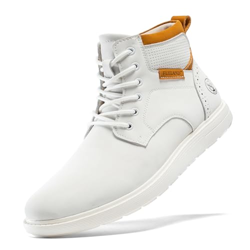 FLYLAND Mens Fashion Sneaker Chukka Boots Lace Up Leather Ankle Dress Boot Lightweight Non-Slip Walking Shoes
