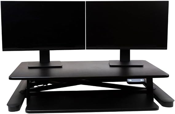 Ergotech Freedom Electronic Desk, Includes Fully Assembled E-Desk, Space for Two 24 inch Computer Screen Monitors, Touch of a Button Height Adjustment, Adjustable Keyboard Tray, Black