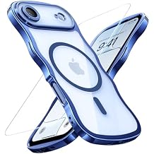 for iPhone Air Case: [Cute Wave Frame][Fit for MagSafe] Military Drop Shockproof Protection, Camera Protective, Glossy Slim Magnetic Wavy Phone Cover for Women Girls 6.5'', Clear/Blue
