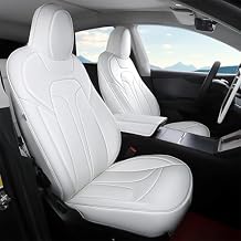 White Seat Covers for Model Y Juniper 2025 2026 with "T" Design Full-Cover Nappa Leather Seat Protector with Armrest Cover fit for Tesla Model Y Juniper Interior Accessories (Compatible with airbags)