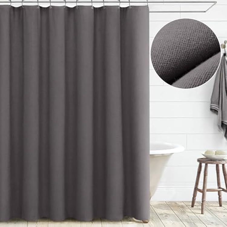 Awellife Gray Extra Long Shower Curtain 84 Inch Linen Textured Boho Farmhouse Shower Curtains for Bathroom Fabric Liner, Extra Long 72 W x 84 L