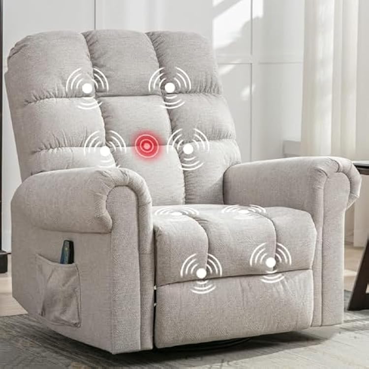 ANJ 360Swivel Rocker Recliner Chair with Massage and Heat, Manual Overstuffed Oversized Swivel Recliners for Big Man, Large Glider Rocking Reclining Chairs for Nursery, Living Room, Beige