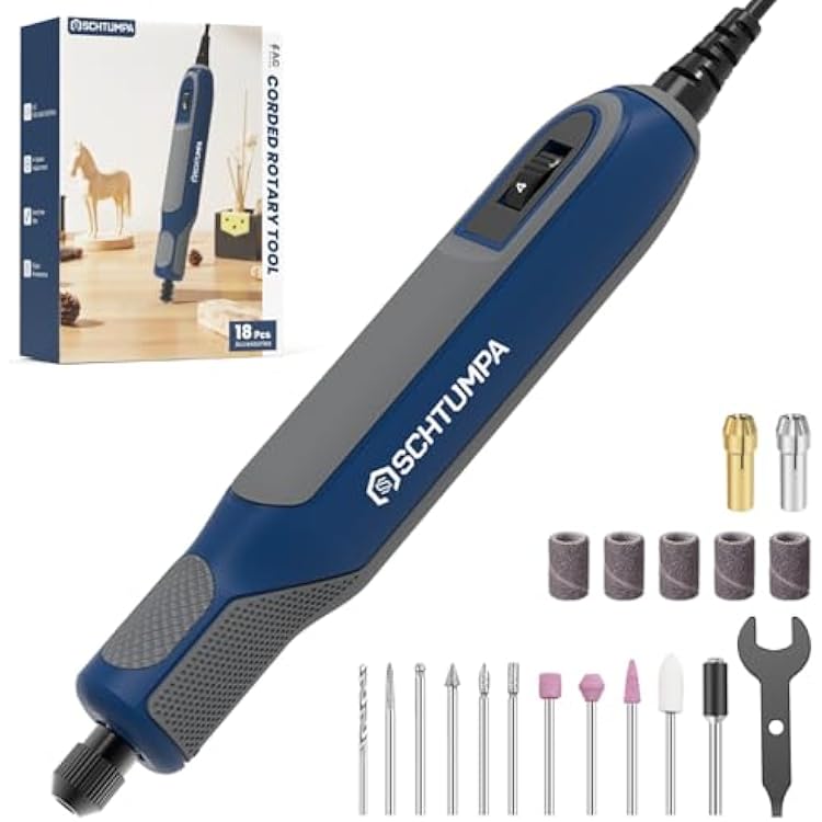 Rotary Tool Kit, Corded Rotary Tool, 4 Variable Speed, 10000-22000RPM, Lightweight, for Sanding, Engraving, Polishing, Grinding, Drilling, Carving, and Jewelry Making