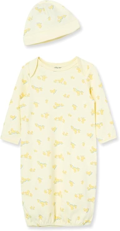 Little Me Clothes Baby Gender Neutral 2-Pc Nightgown and Cap Set 100% Cotton with Elastic Bottom, Baby Essentials,0-3 Months