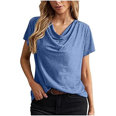 DASAYO Womens Drape Cowl Neck Tops Casual Summer Short Sleeve Blouse Shirts Loose Solid Comfy Fashion Shirt Tunics Clothes