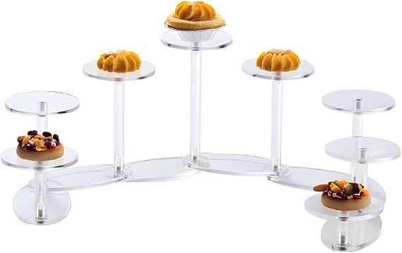 Acrylic Display Riser Stands,Deformable Round Display Rack Adjustable Acrylic Displaying Risers for Snack Cupcake Perfume Watch Jewelry Rings Figurines Decoration and Organizer (Transparent, 8-Tier)