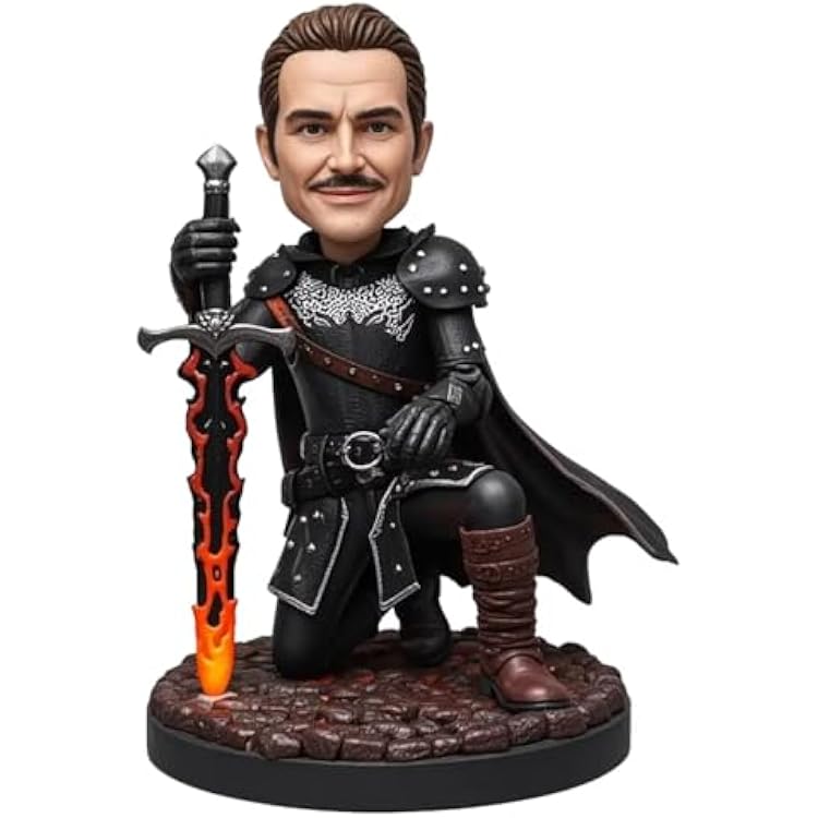Blade of Embers Paladin Bobblehead with Cape - Custom Medieval Fantasy Gift for Action Gamers & Epic Decor