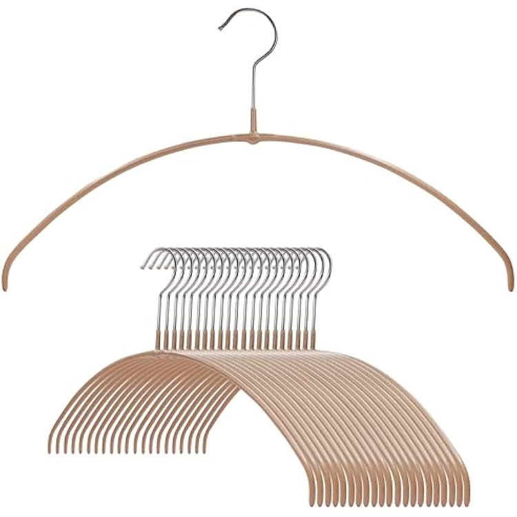 MAWA by Reston Lloyd, Euro Ultra-Thin Series, Non-Slip Space-Saving Clothes Hanger Style 40PT for T-Shirts, Blouse, Sun Dresses, 360-degree Rotatable Hook, Set of 20, Latte