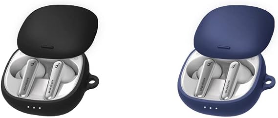 2 Pack DAYJOY Soft Silicone Protective Case Cover Compatible with Anker Soundcore Liberty Air 2 Pro Earphone, Protective Skin Sleeve with Key Chain (Black+Blue)