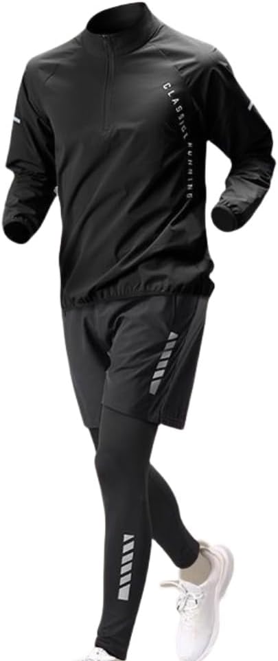 Men's fitness suit, tight pants, shirt, top, long sleeved jacket, sports men's 3-piece set