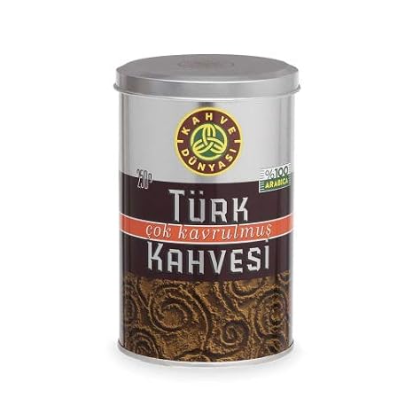 Kahve Dunyasi ( Coffee's World) 8.8 Oz (250g) Premium Ground Turkish Coffee in Metal Box 100% Arabica Cofee Bean (Dark Roasted)