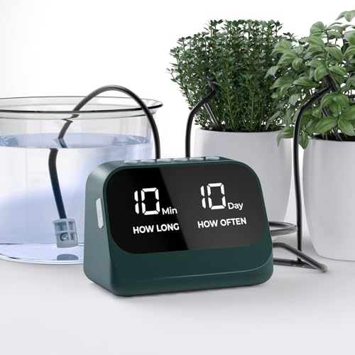 Automatic Watering System for Potted Plants, Plant Waterer, DIY Drip Irrigation Kit with Smart Timer, Waterproof LED Display & Large Capacity Battery, Precise Distribution of Water Green