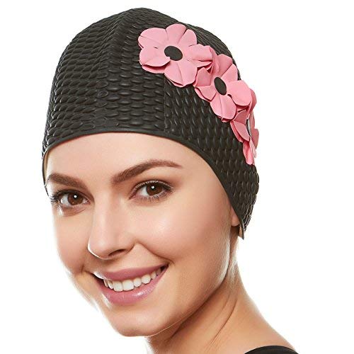 Beemo Latex Swimming Cap for Women, Swim Cap for Long Hair or Short Hair, Bath & Swim Caps to Shield Hair from Damage, Use as Large Shower Cap