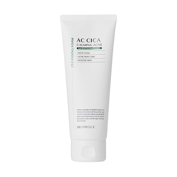 Deoproce AC Cica Calming Acne Cleansing Foam 150 ml, Korean Skincare, Centella Asiatica Extract, Vitamin Tree Fruit, White Rice Flower Extract