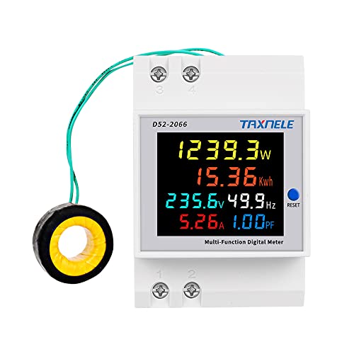 Digital Single Phase Energy Meter Electricity Usage Monitor Multimeter AC 40-300V 100A Din Rail 6 in 1 Multimeter Voltmeter Ammeter Watt Kwh Frequency Power Factor Meter 110V External CT