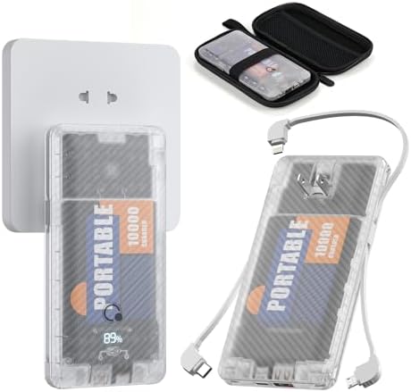 10000mAh Portable Charger,Q Slim USB C Power Bank,5 Output 2 Input 20W Travel External Battery Pack with Built-in Cables and AC Wall Plug, Compatible with Different Mobilephone, Tablet and More